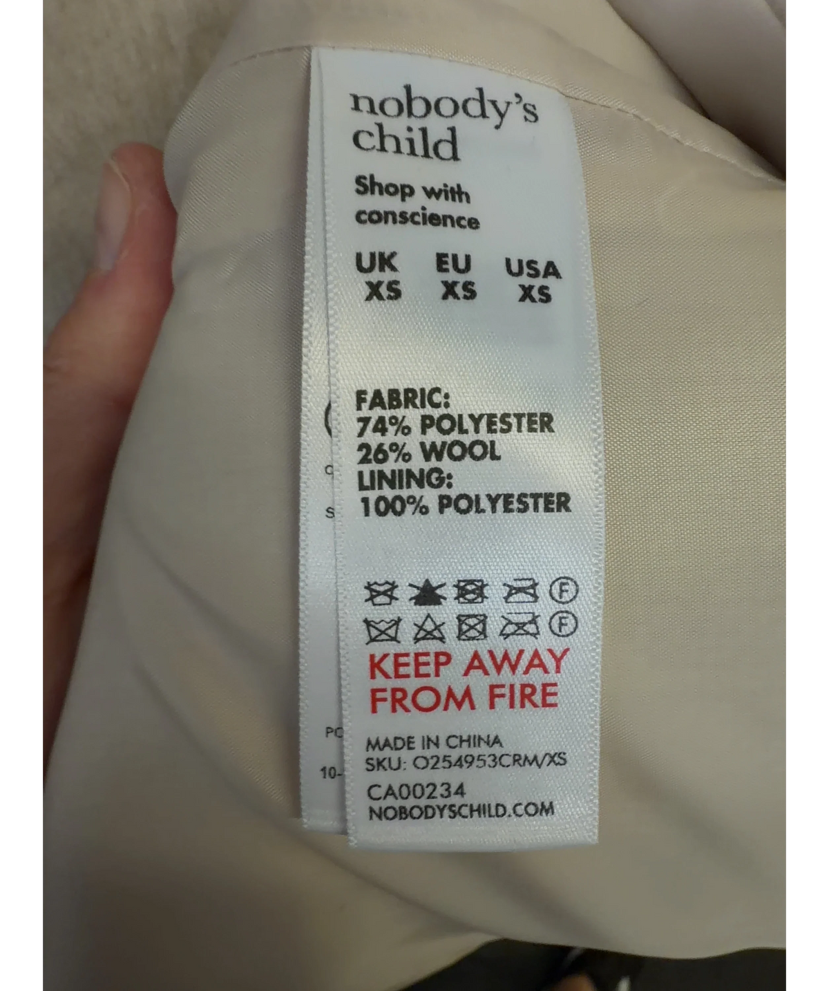 Nobody's Child Cream Cream Relaxed Brushed Wool Blend Coat, size UK XS — label
