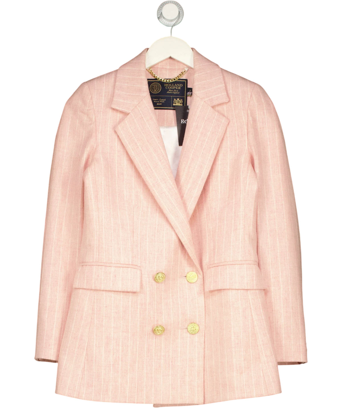HOLLAND COOPER Pink wool pinstripe blazer, size UK 8 — front