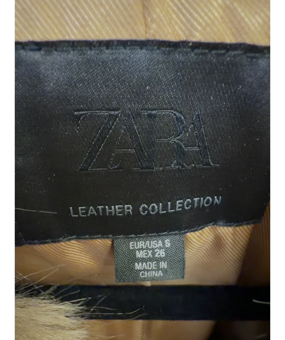 ZARA Brown Suede Leather Blazer with Faux Fur, size UK S — detail