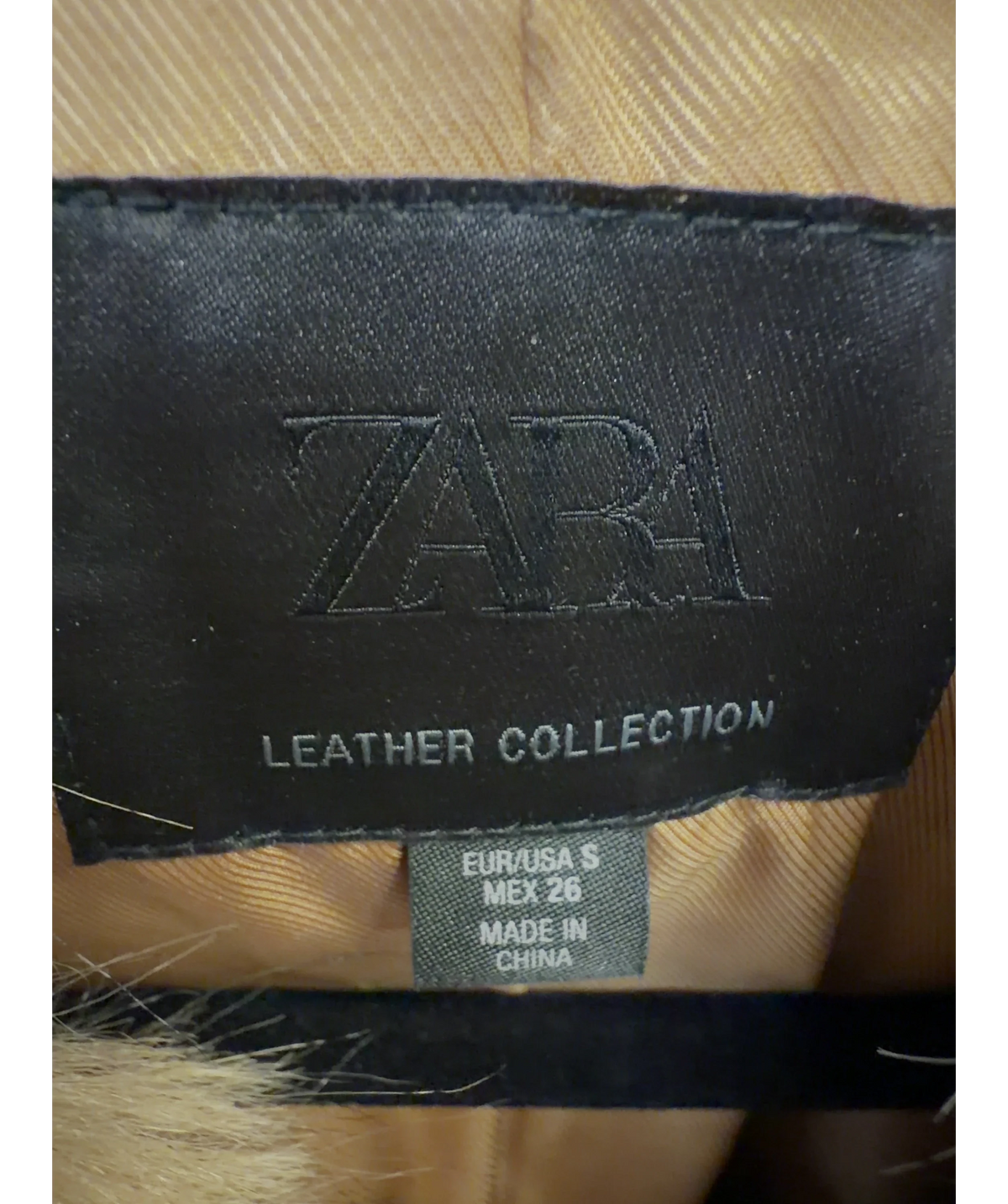 ZARA Brown Suede Leather Blazer with Faux Fur, size UK S — care label