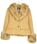 ZARA Brown Suede Leather Blazer with Faux Fur, size UK S — front