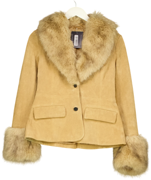 Zara Suede Leather Blazer With Faux Fur UK S