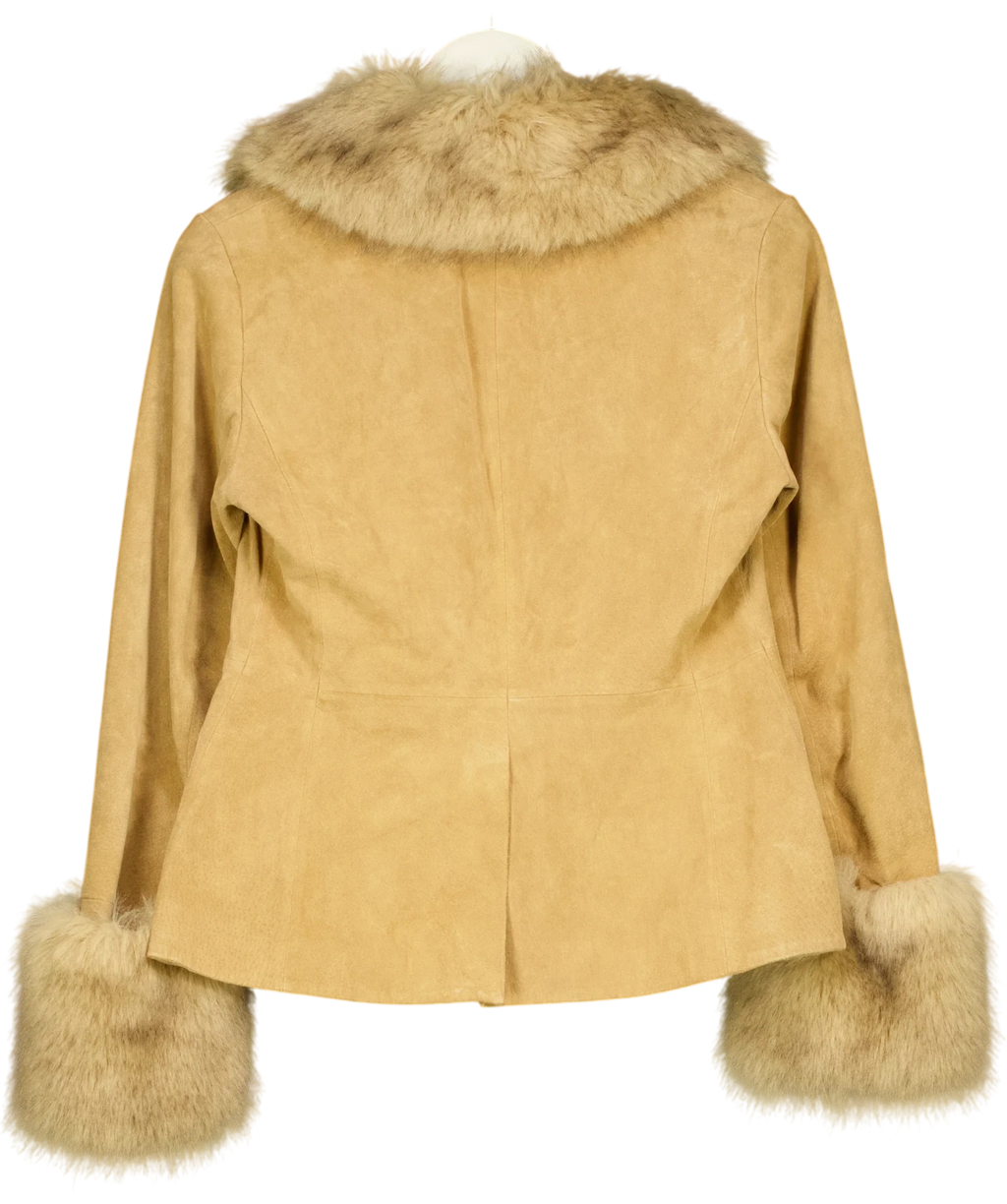 ZARA Brown Suede Leather Blazer with Faux Fur, size UK S — back