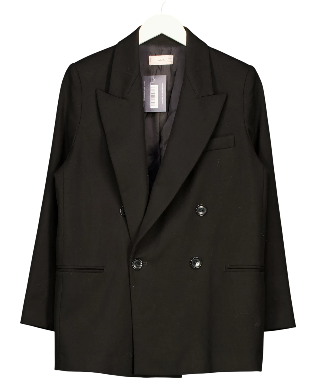 MANGO Black double-breasted black blazer, size UK S — front