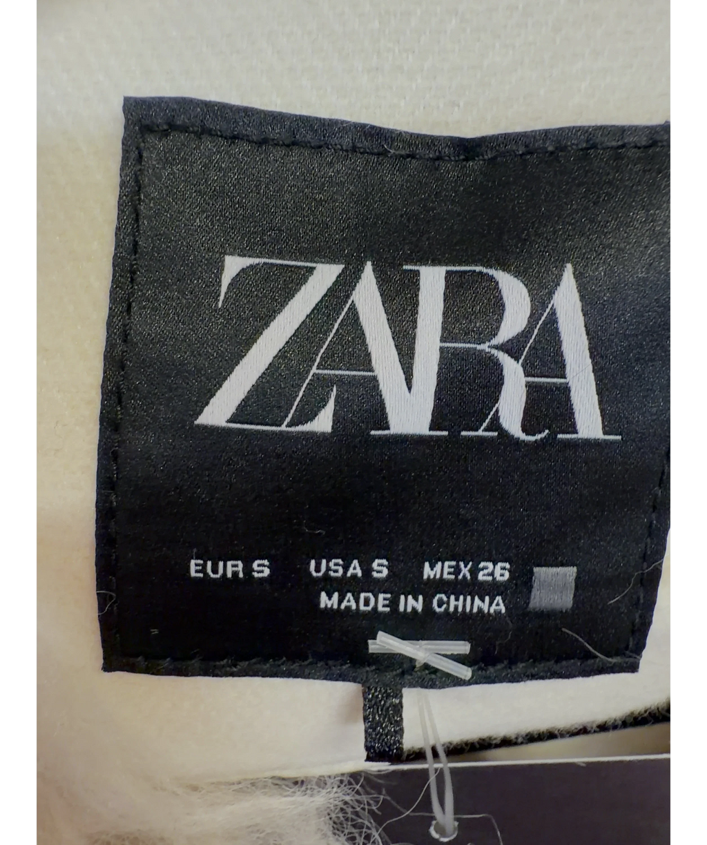 ZARA Cream shaggy faux fur jacket, size UK S — detail