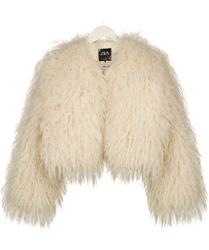Zara Shaggy Faux Fur Jacket Cream UK S