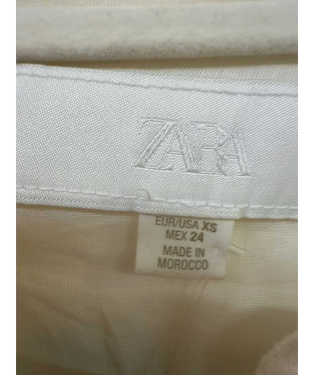 ZARA cream Mandarin Collar / Linen Blend Cropped Jacket, size UK XS — detail