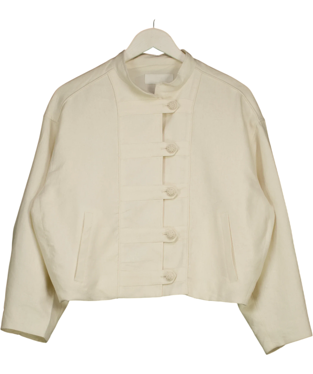 ZARA cream Mandarin Collar / Linen Blend Cropped Jacket, size UK XS — front