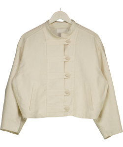 ZARA cream Mandarin Collar / Linen Blend Cropped Jacket, size UK XS — front