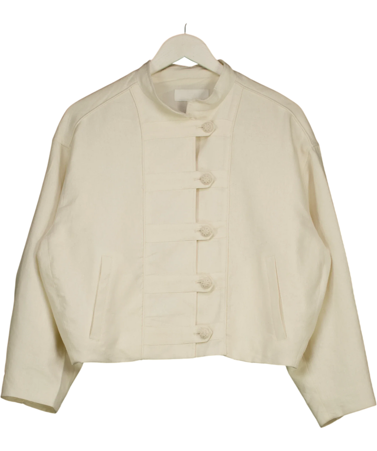 ZARA cream Mandarin Collar / Linen Blend Cropped Jacket, size UK XS — front