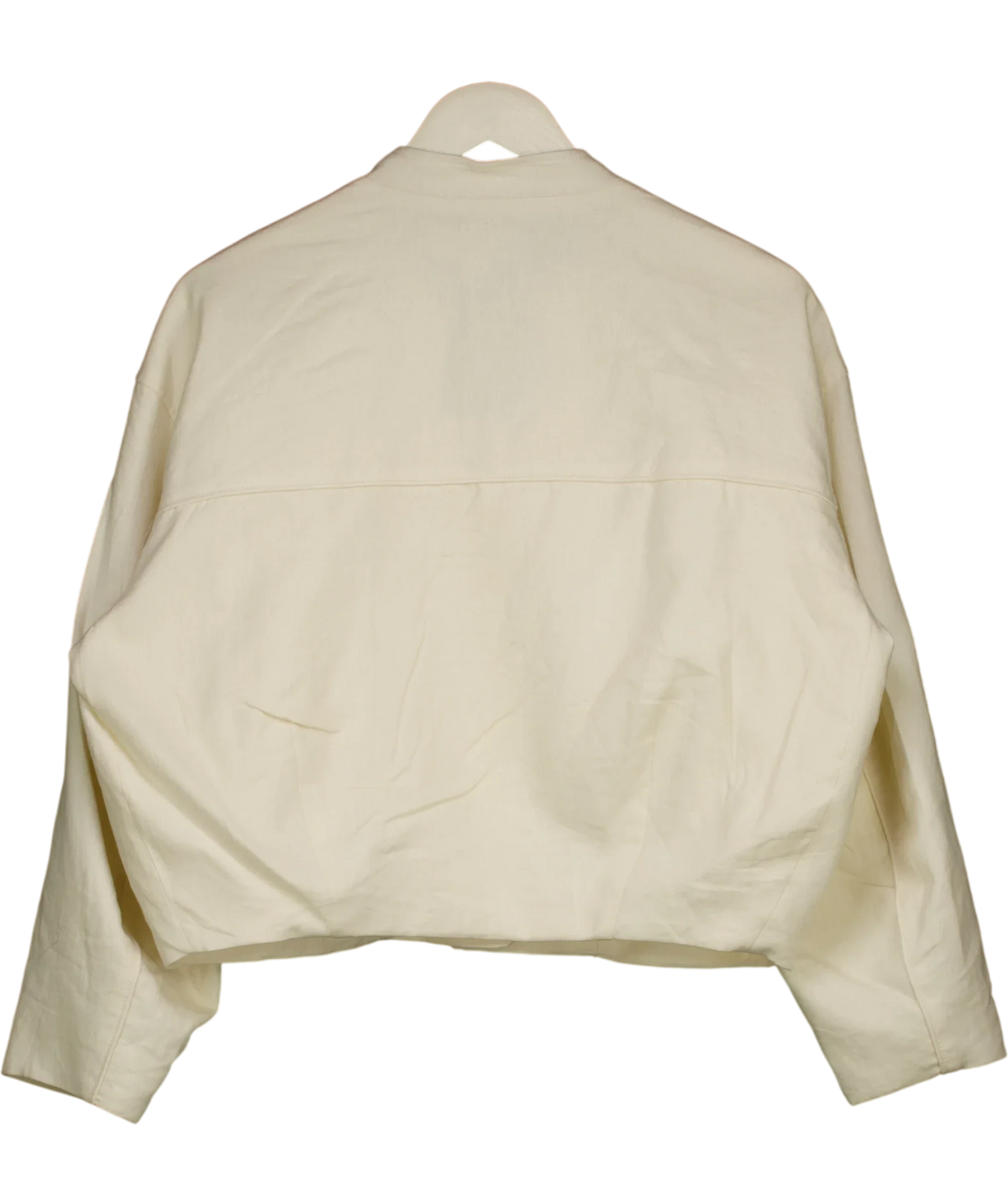 ZARA cream Mandarin Collar / Linen Blend Cropped Jacket, size UK XS — back