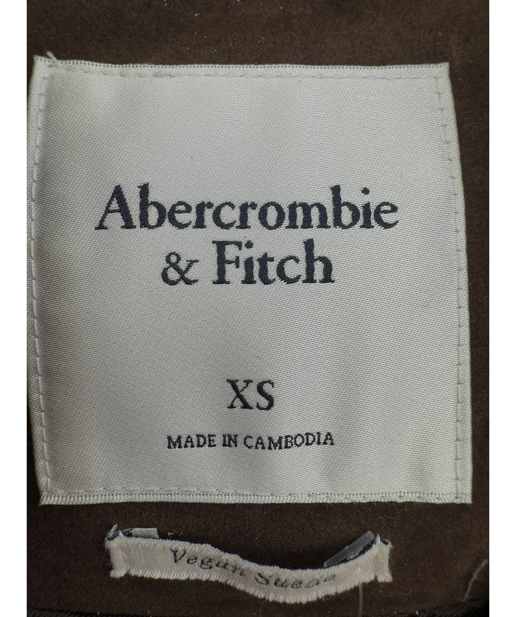 ABERCROMBIE & FITCH Brown Longline Vegan Suede Jacket, size UK XS — detail