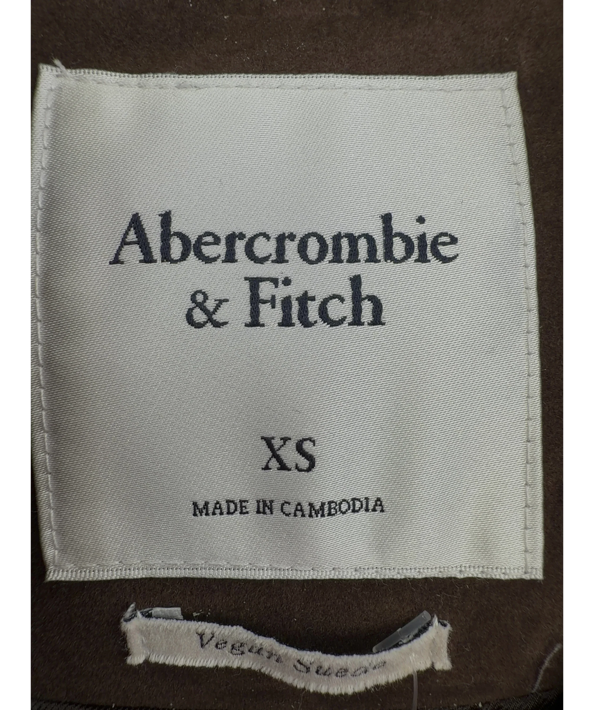 ABERCROMBIE & FITCH Brown Longline Vegan Suede Jacket, size UK XS — detail
