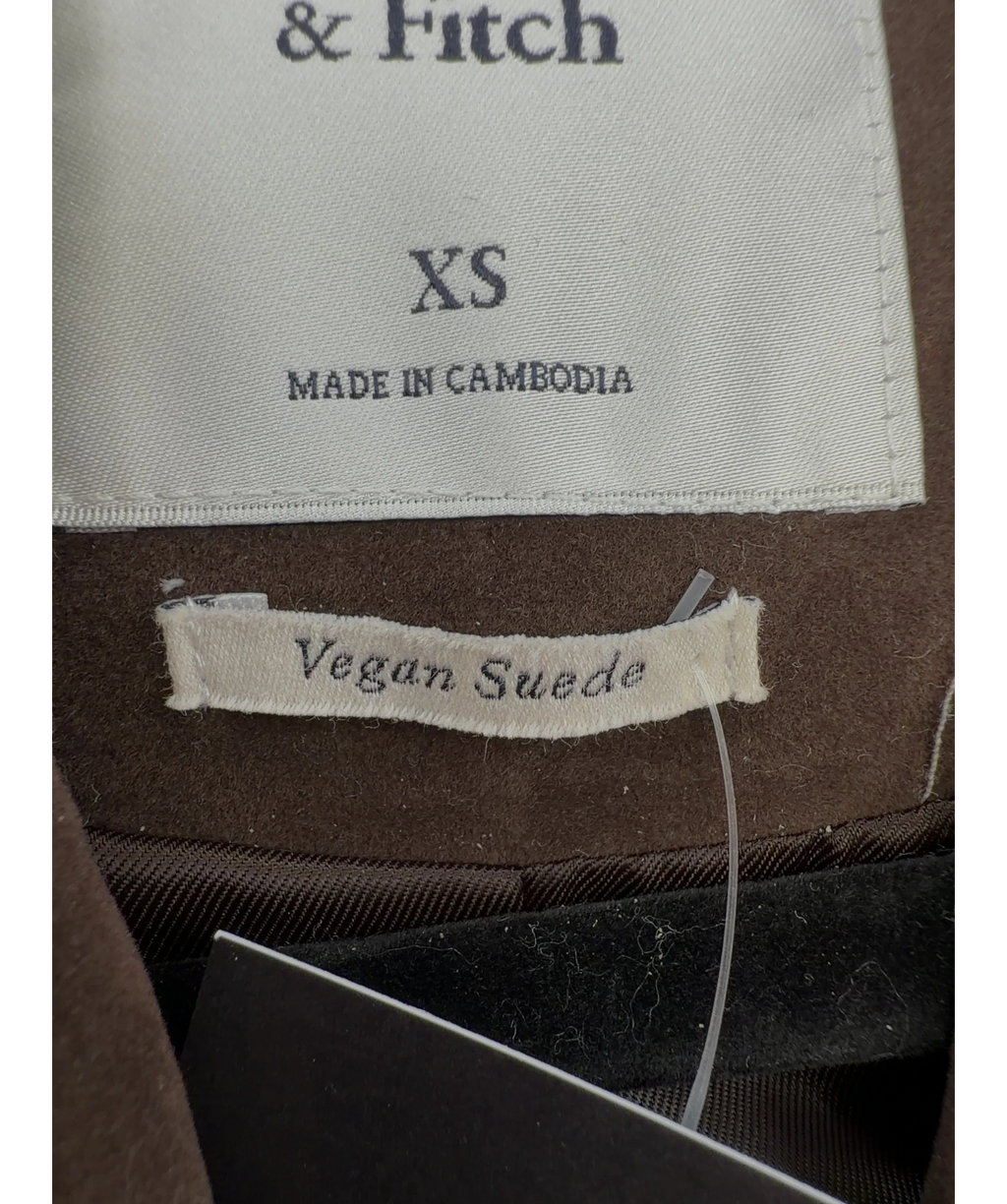 ABERCROMBIE & FITCH Brown Longline Vegan Suede Jacket, size UK XS — label