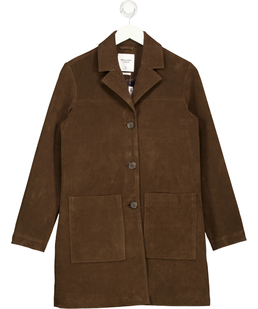 ABERCROMBIE & FITCH Brown Longline Vegan Suede Jacket, size UK XS — front
