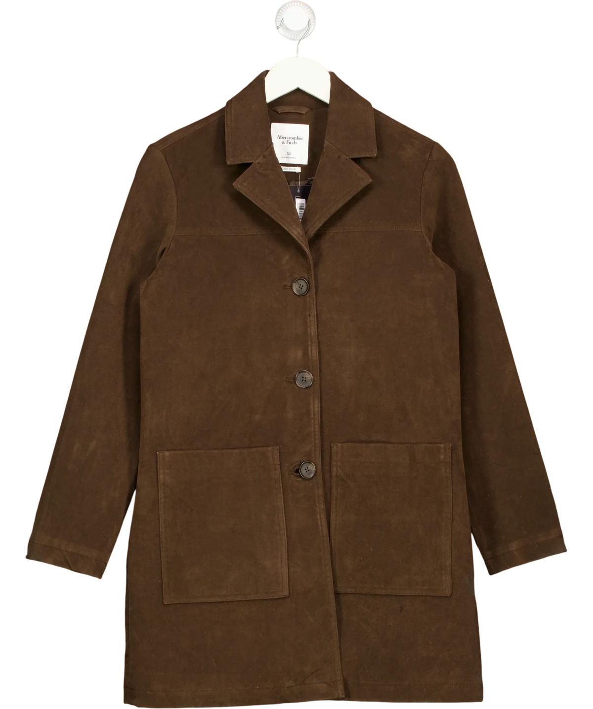 ABERCROMBIE & FITCH Brown Longline Vegan Suede Jacket, size UK XS — front
