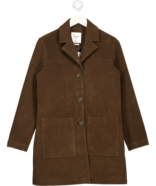 ABERCROMBIE & FITCH Brown Longline Vegan Suede Jacket, size UK XS — front