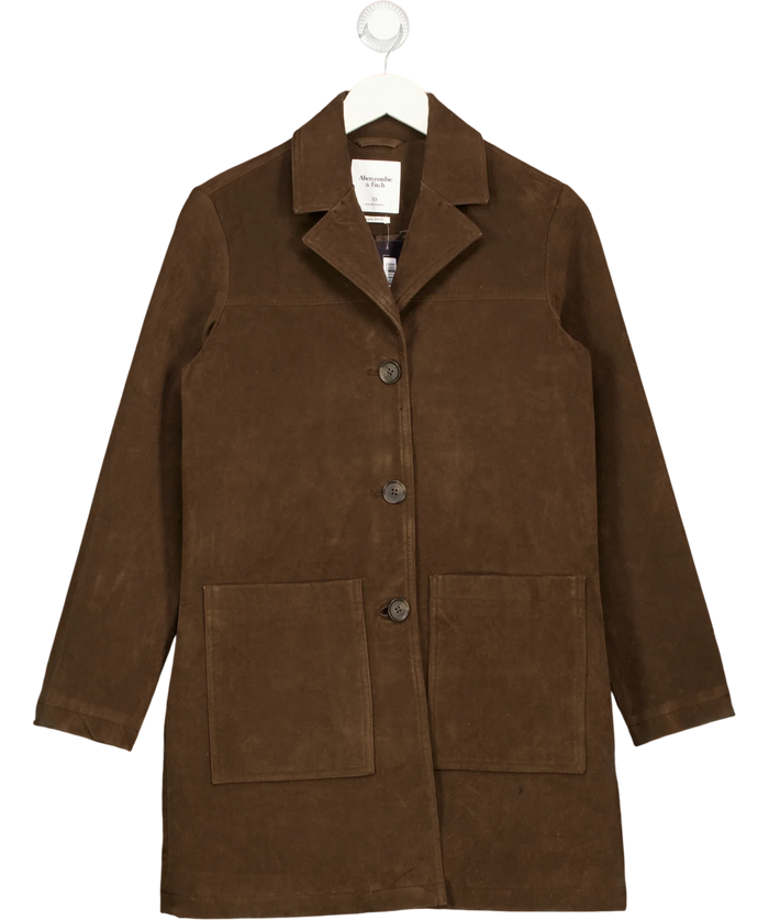 Abercrombie & Fitch Longline Vegan Suede Jacket Brown XS