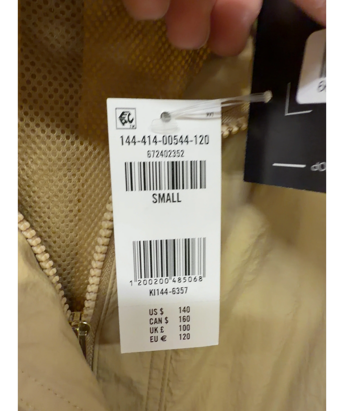 ABERCROMBIE & FITCH Beige Nylon Mock Neck Jacket, size UK S — care label