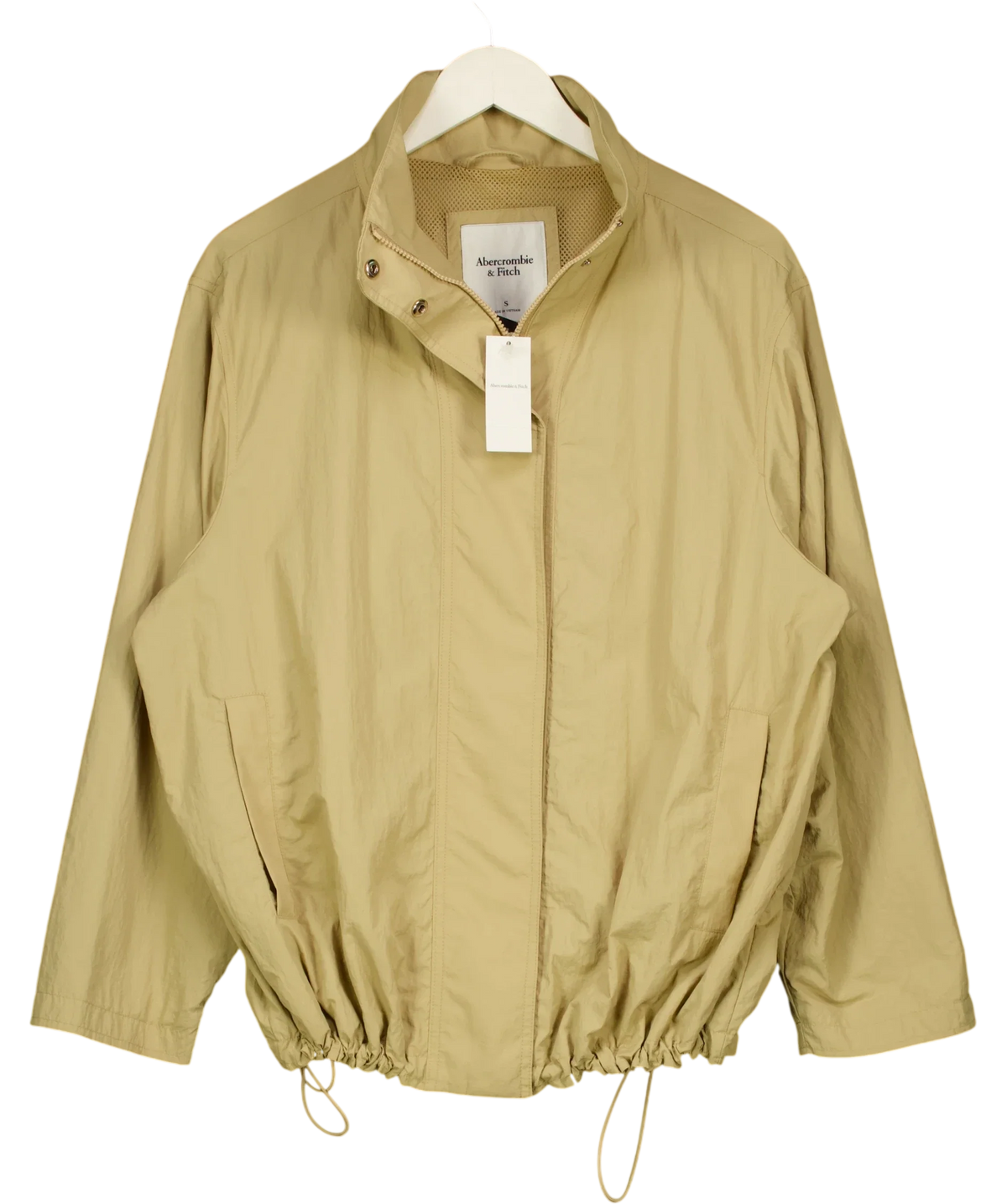 ABERCROMBIE & FITCH Beige Nylon Mock Neck Jacket, size UK S — front