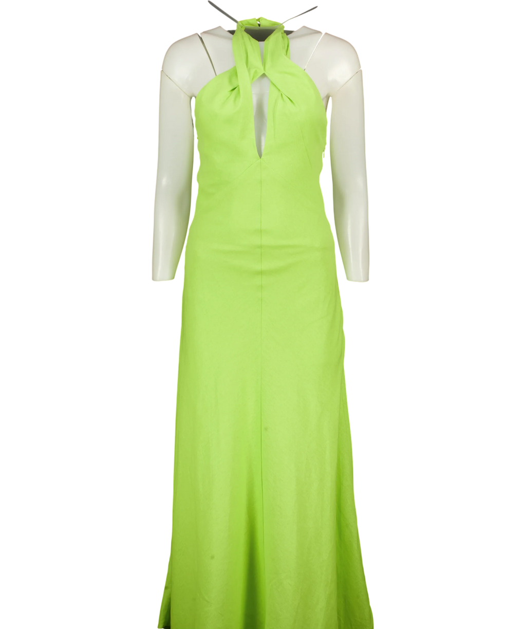 ZARA Green Linen Blend Halter Dress / Midi Dress, size UK XS — front
