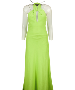 Zara Linen Blend Halter Dress Green XS