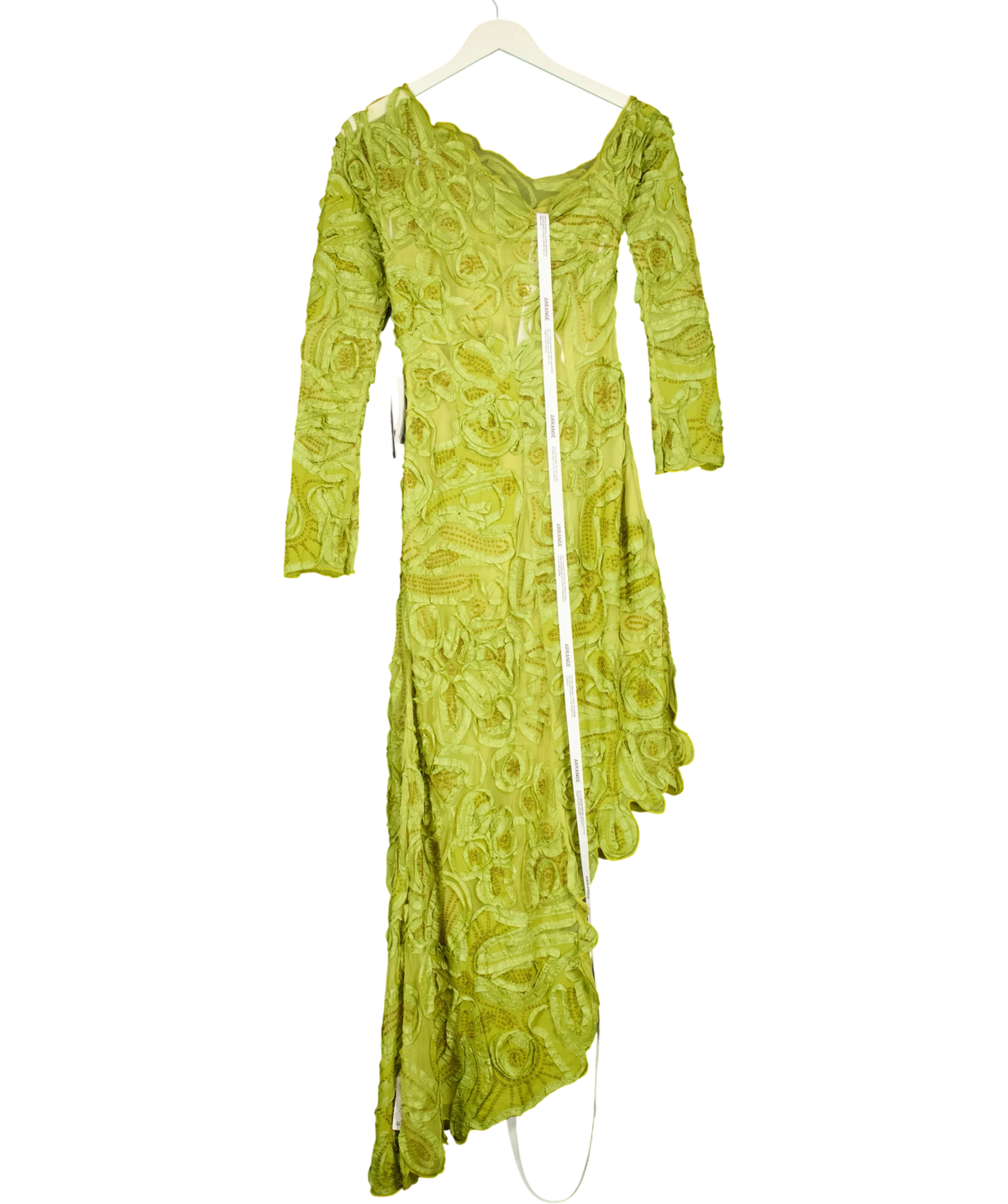 ARRANGE Green floral embroidered and embellished off shoulder midi/maxi dress, size UK 4 — back