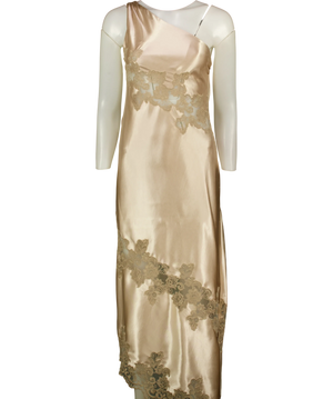 Zara Champagne Asymmetric Satin Lace Dress  UK XS