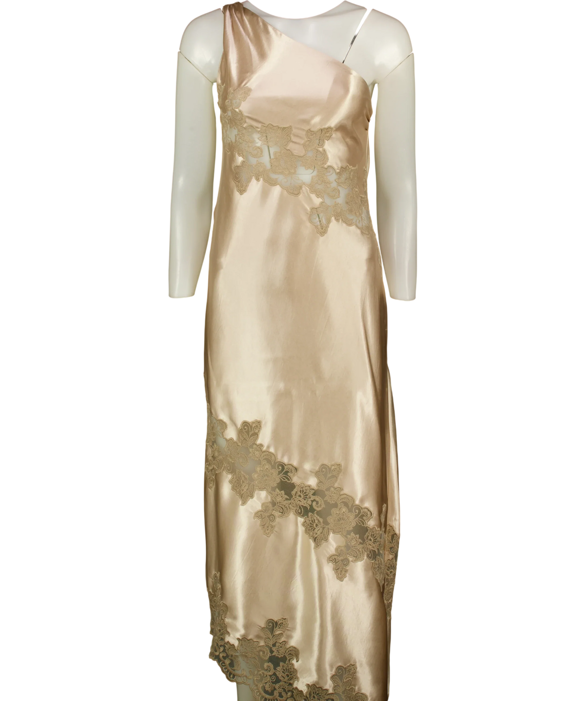 ZARA champagne Asymmetric Satin Lace Dress, size UK XS — front