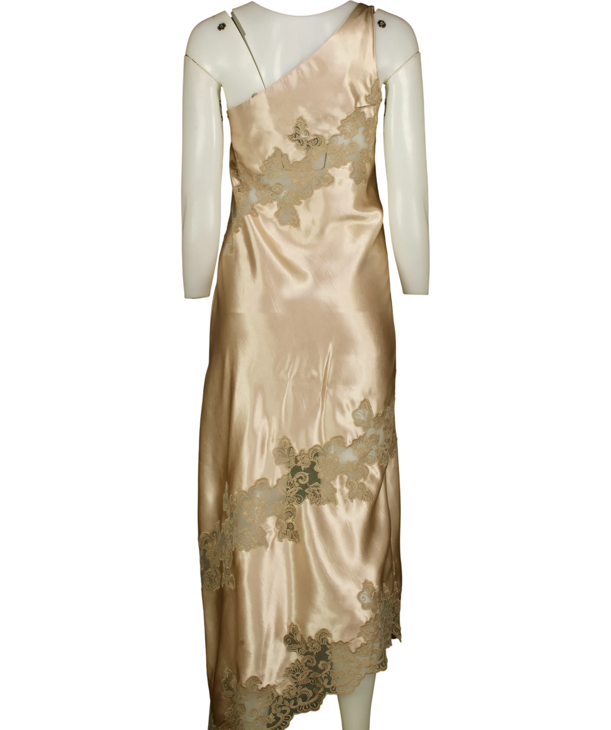 ZARA champagne Asymmetric Satin Lace Dress, size UK XS — back