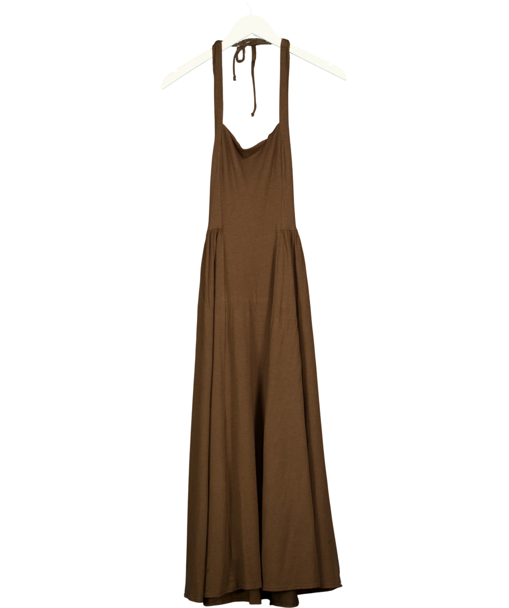 AYM Brown Hayes Halter Midi Dress, size UK XS — front