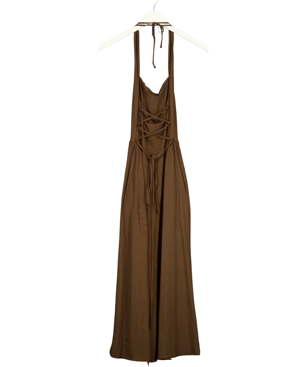 AYM Brown Hayes Halter Midi Dress, size UK XS — back