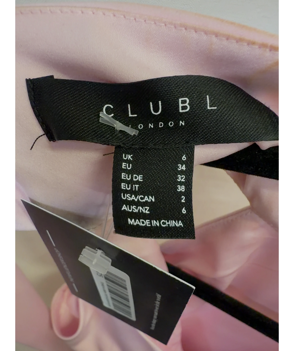 Club L Pink Luscious Light Pink High-Neck Maxi Dress, size UK 6 — detail