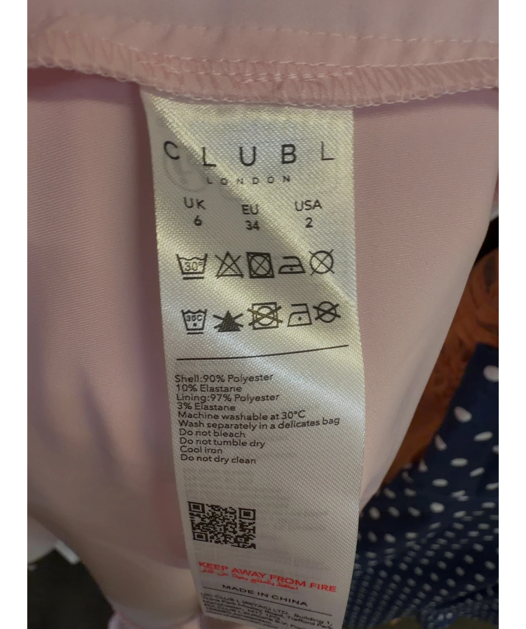 Club L Pink Luscious Light Pink High-Neck Maxi Dress, size UK 6 — label