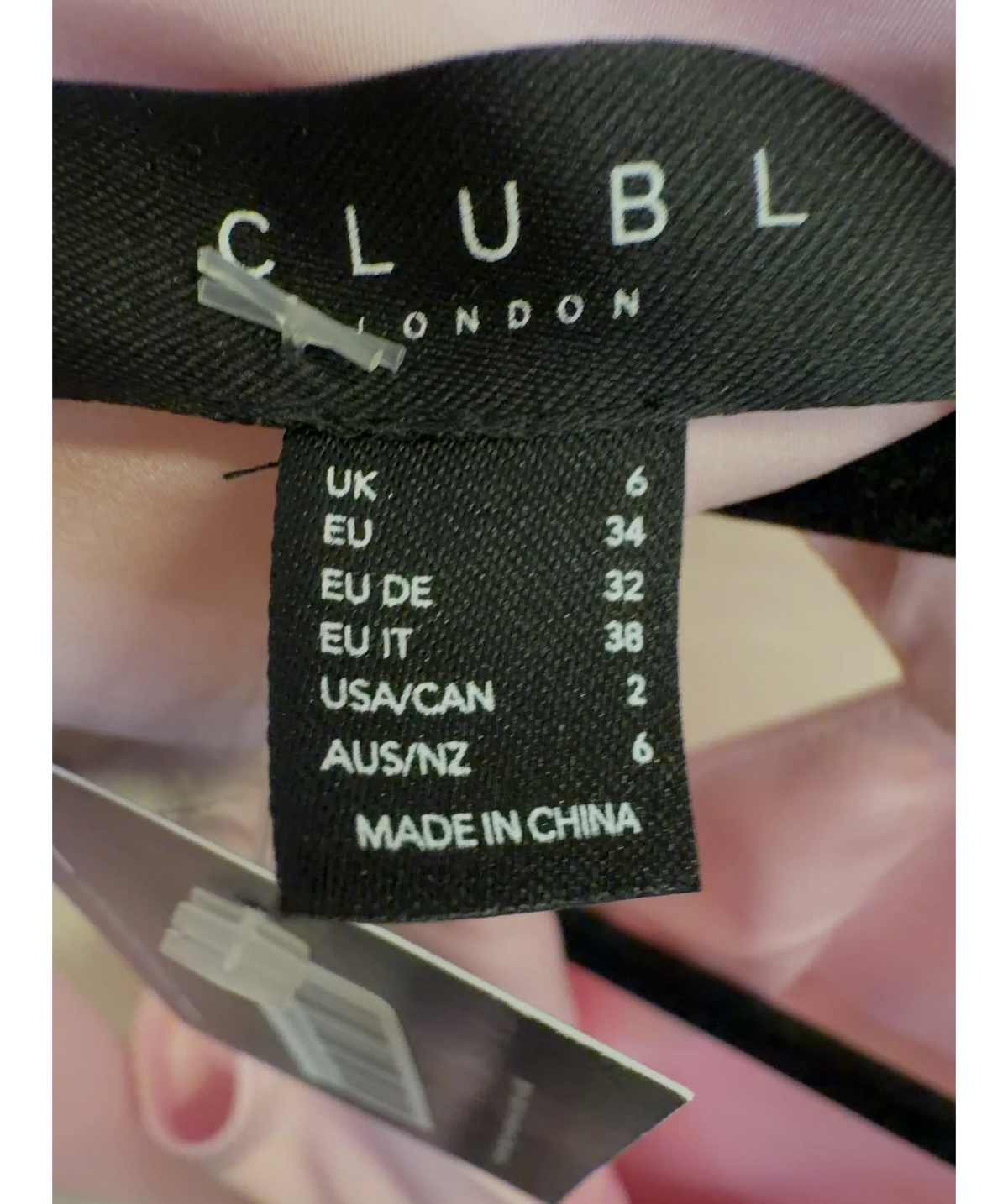 Club L Pink Luscious Light Pink High-Neck Maxi Dress, size UK 6 — care label