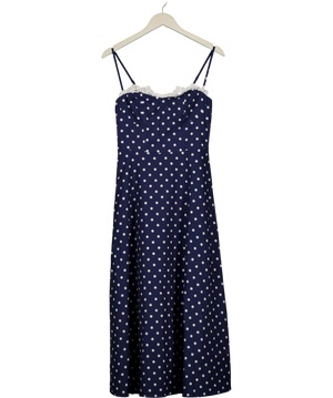 Commense Polka Dot Lace Trim Dress Blue and White UK XS