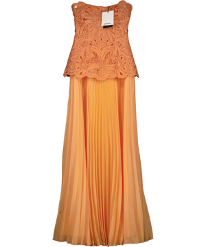 Arrange Orange Embroidered Pleated Maxi Dress UK 6