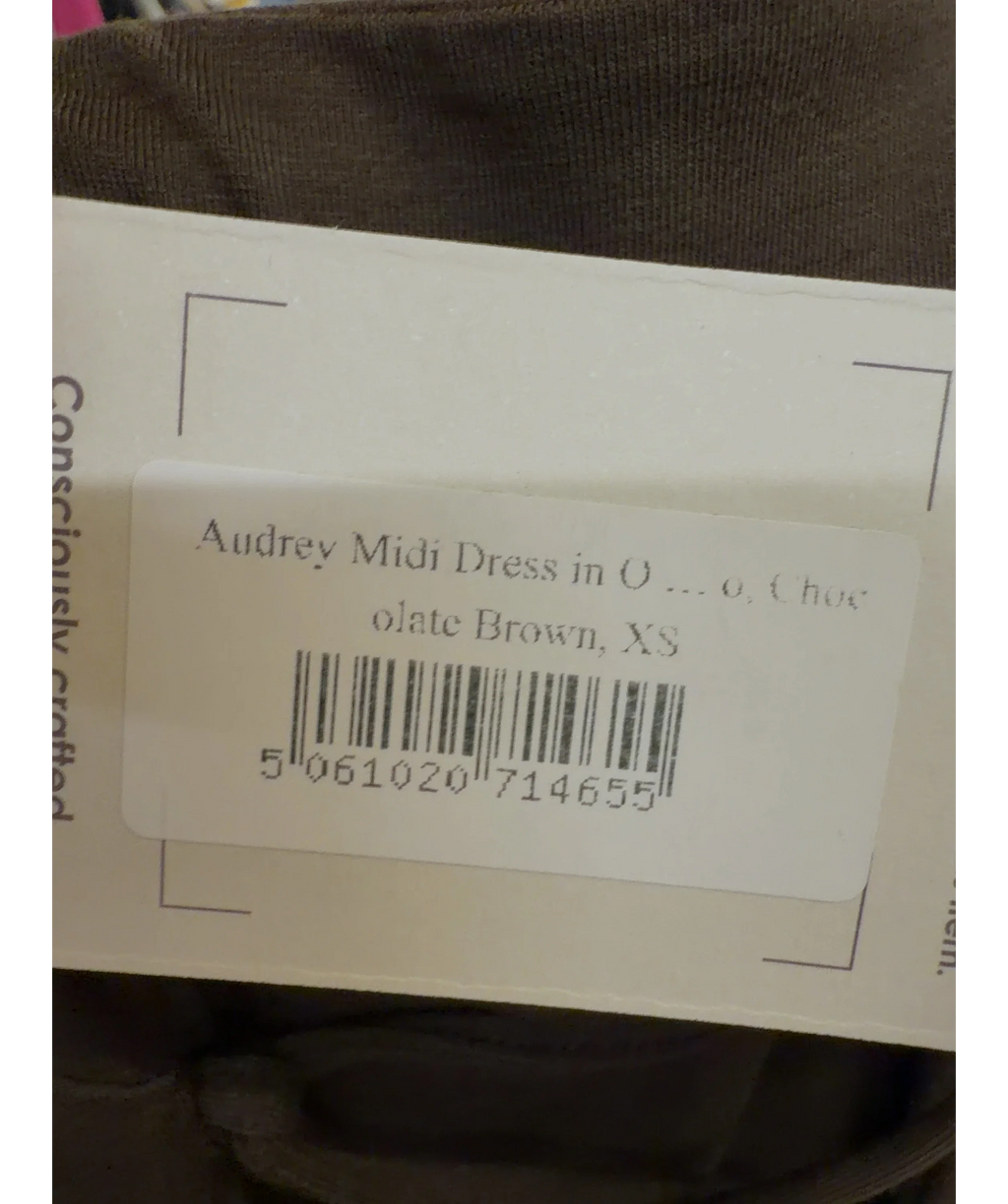 AYM Brown Audrey Midi Dress, size UK XS — label