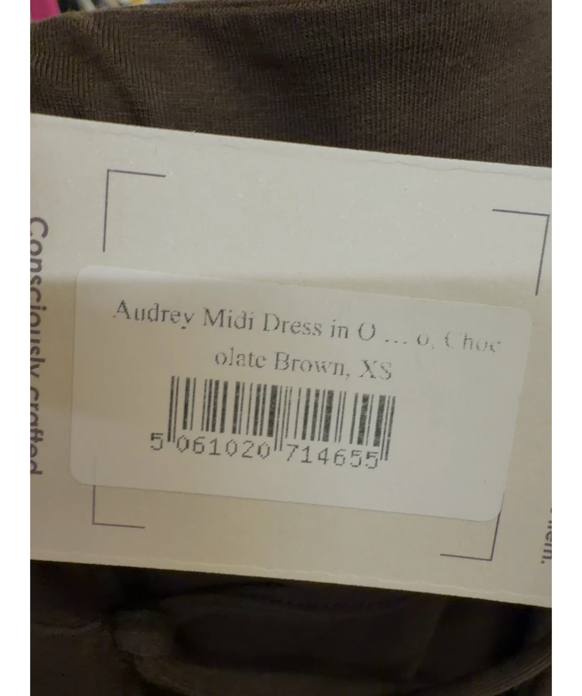 AYM Brown Audrey Midi Dress, size UK XS — label