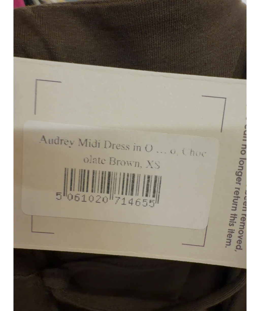 AYM Brown Audrey Midi Dress, size UK XS — care label