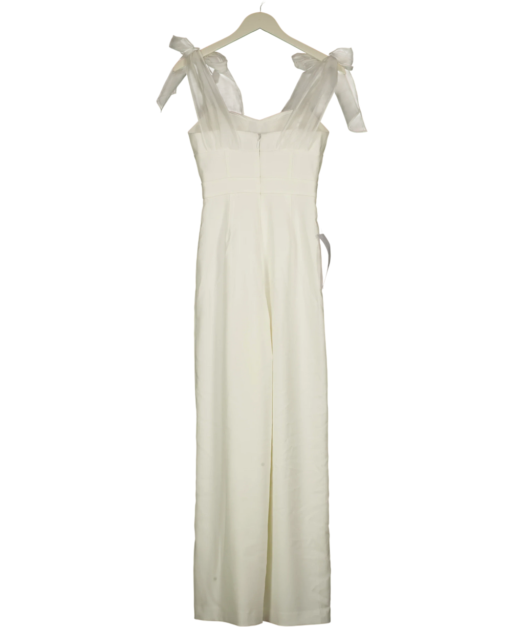 Club L White Claudelle White Flared-Leg Jumpsuit With Organza Bow Straps, size UK 6 — back