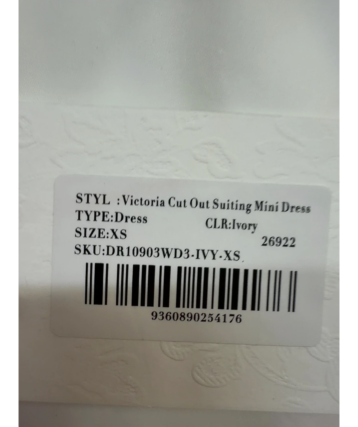 Meshki white Victoria Cut Out Suiting Mini Dress, size UK XS — care label