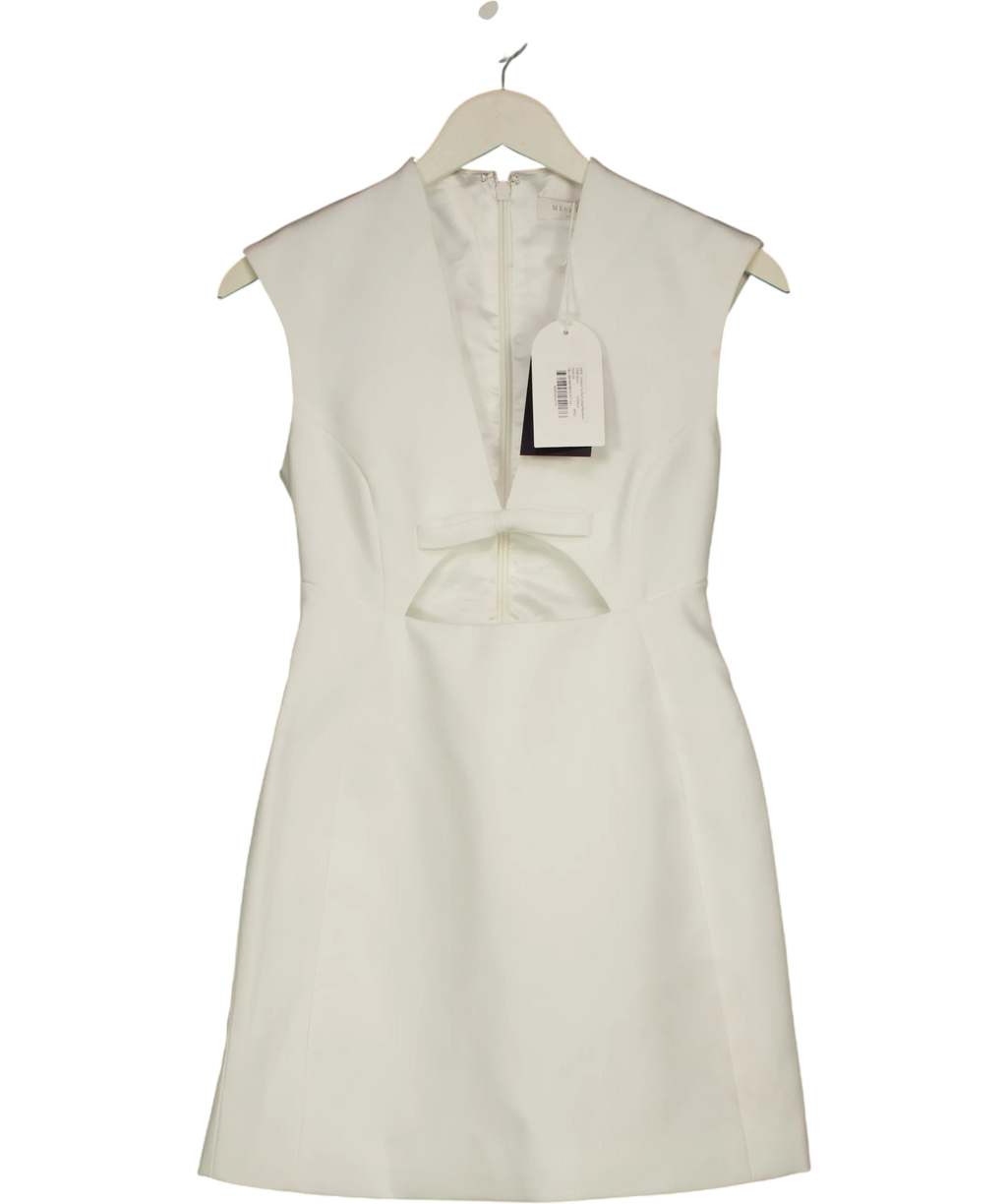 Meshki white Victoria Cut Out Suiting Mini Dress, size UK XS — front