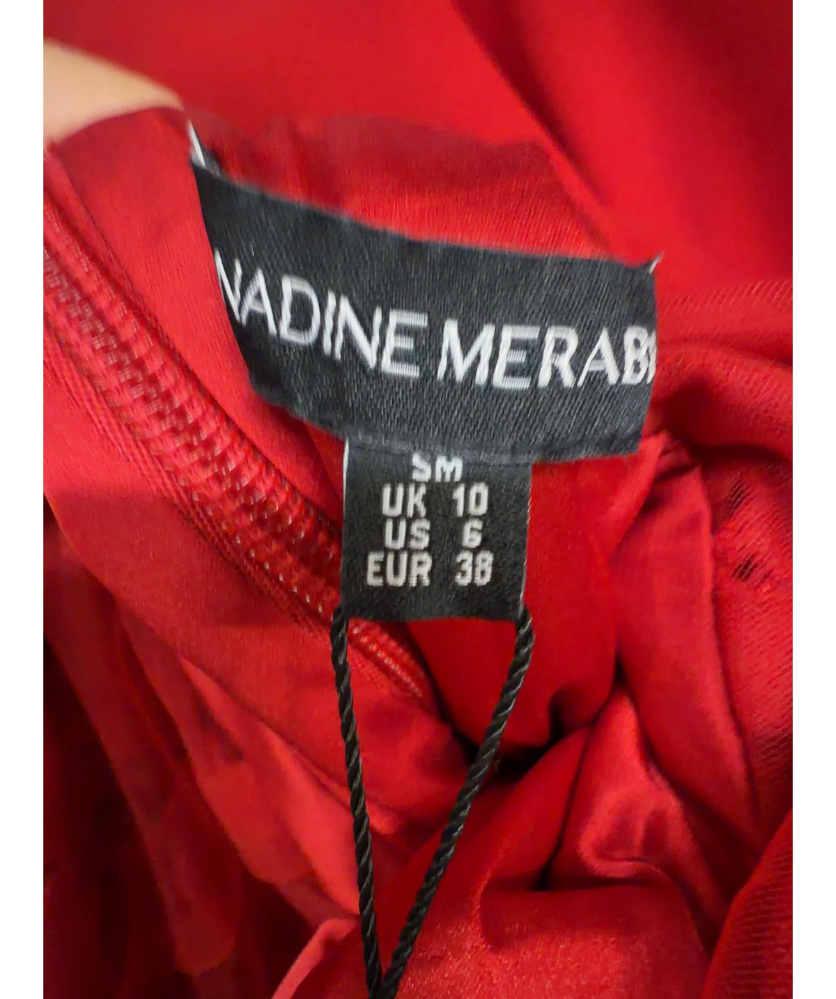 NADINE MERABI Red High Neck Lace Jumpsuit, size UK 10 — care label