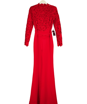 Nadine Merabi High Neck Lace Jumpsuit Red UK 10