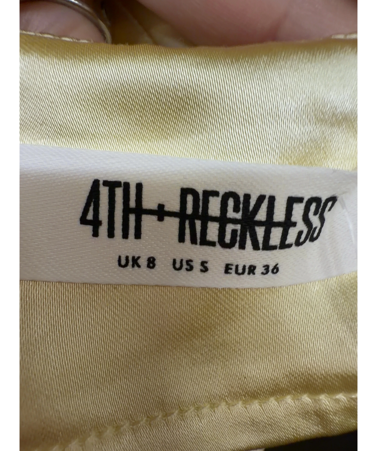 4th & Reckless Yellow one-shoulder satin dress, size UK 8 — detail