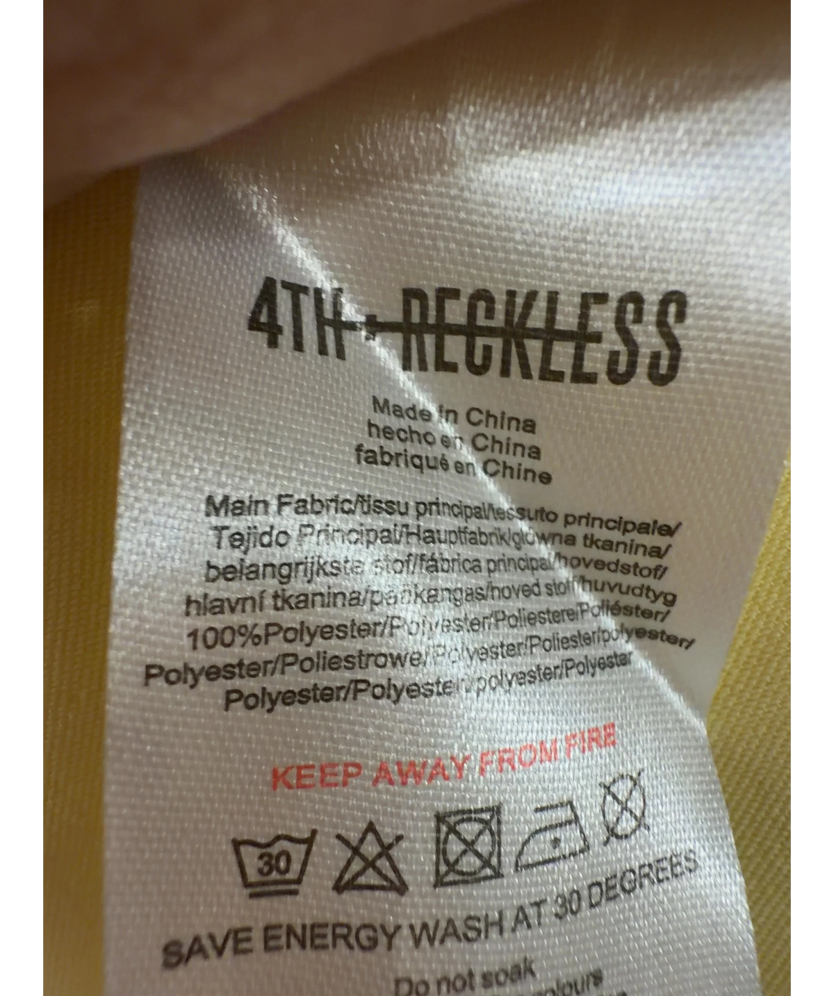 4th & Reckless Yellow one-shoulder satin dress, size UK 8 — label