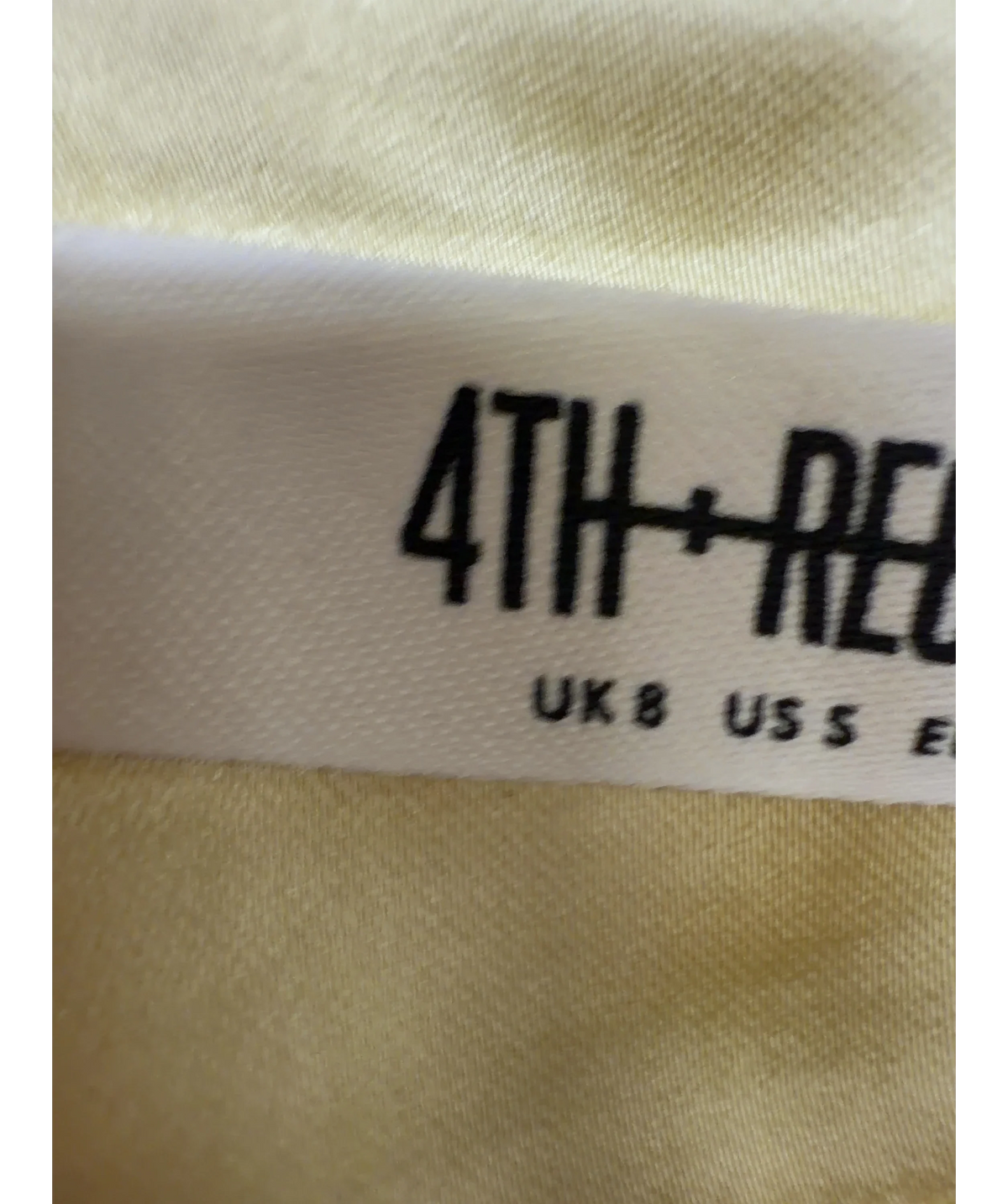 4th & Reckless Yellow one-shoulder satin dress, size UK 8 — care label