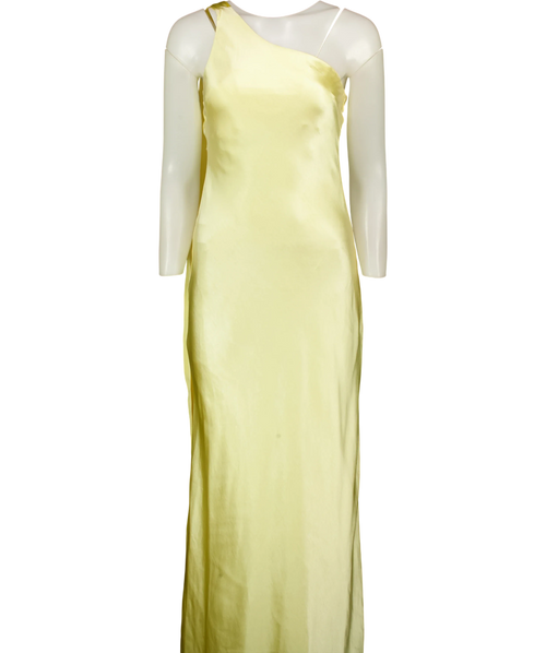 4th & Reckless Yellow one-shoulder satin dress, size UK 8 — front