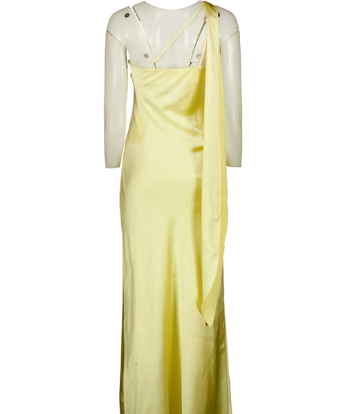 4th & Reckless Yellow one-shoulder satin dress, size UK 8 — back